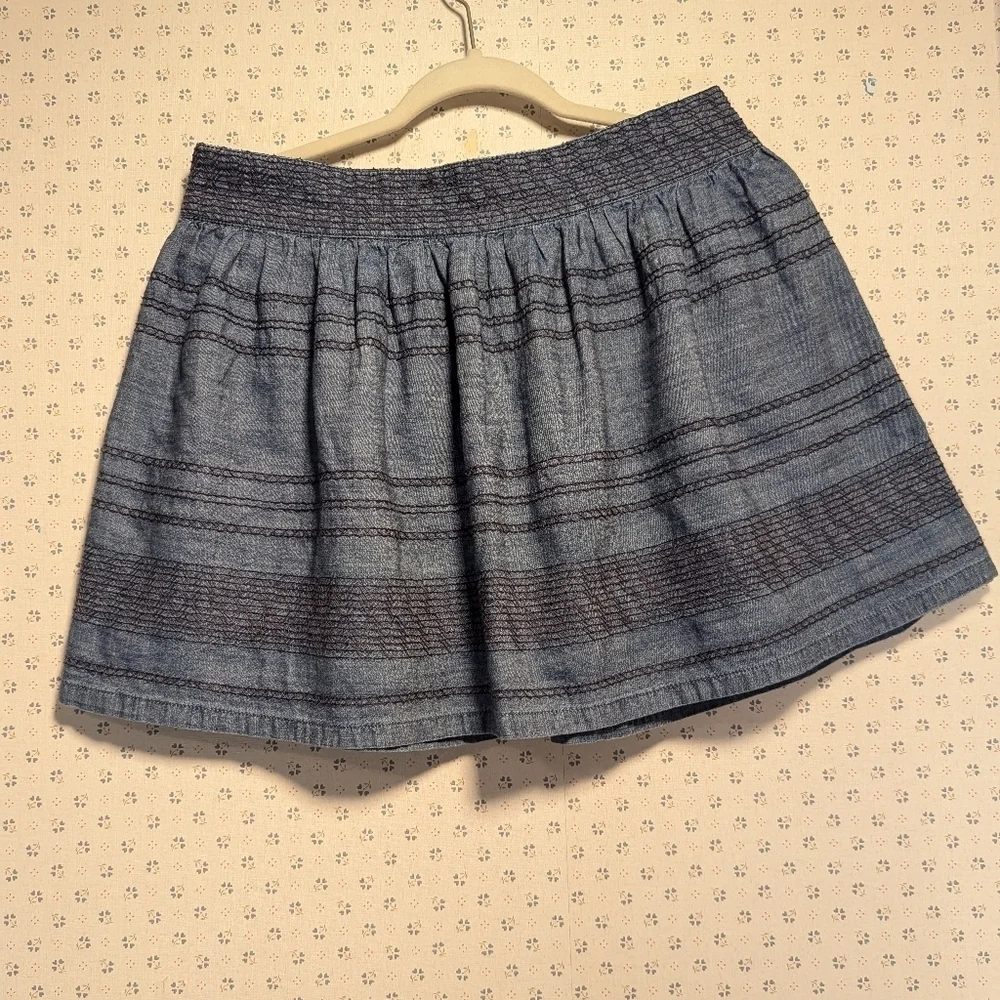 💙 American Eagle 8 Mini skirt denim Ribbon embroidered design cotton cowgirl